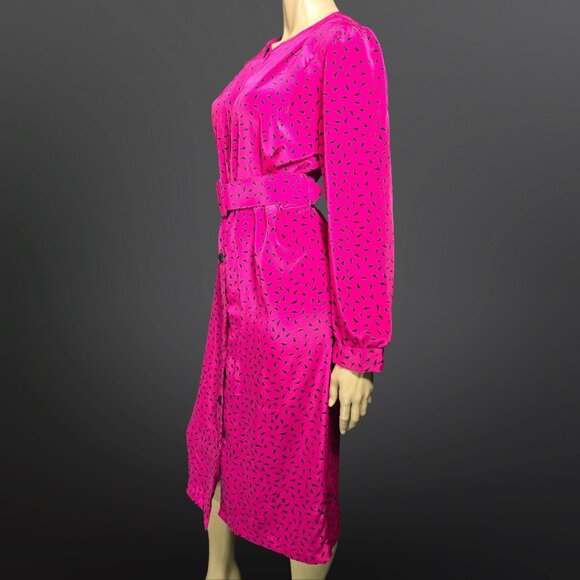 Vintage 80s Belted Secretary Dress womens Size M Purple Abstract Print New Wave - Picture 7 of 15